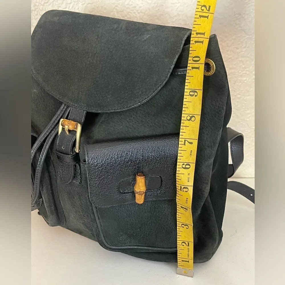 Gucci Black Suede Backpack with Bamboo Details
